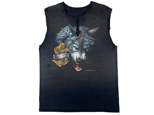 Vintage 3D Emblem Wolf Harley Davidson Chopped T-Shirt