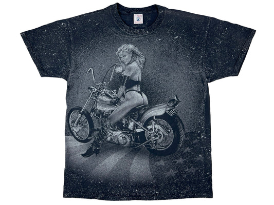 Vintage Biker Babe Long Island NY All Over Print T-Shirt Motorcycle New York AOP 90s