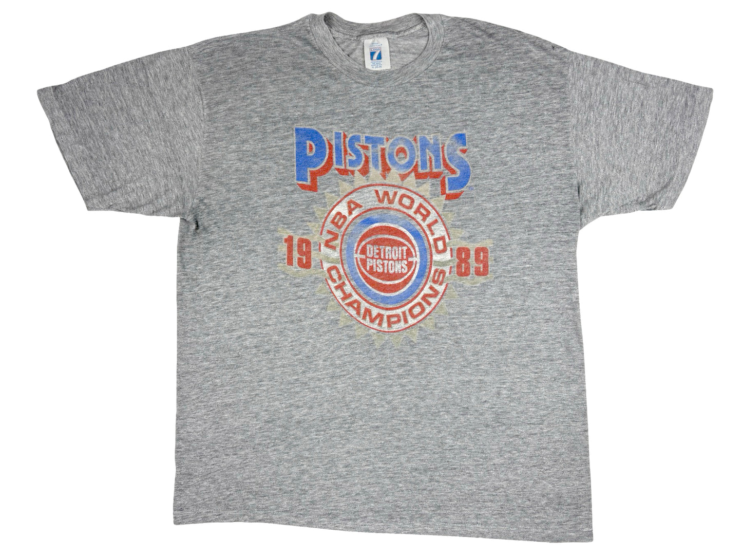 Vintage Detroit Pistons 1989 NBA World Champions Heather Grey Threadbare T-Shirt 80s basketball 