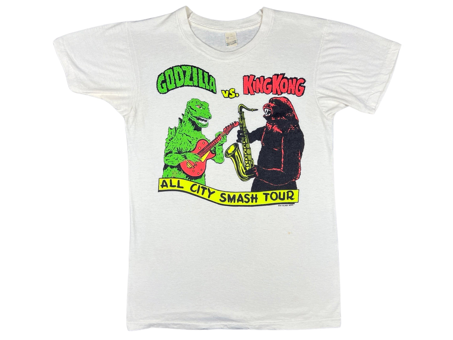 Vintage Godzilla vs King Kong White T-Shirt All City Smash Tour 80s 90s 