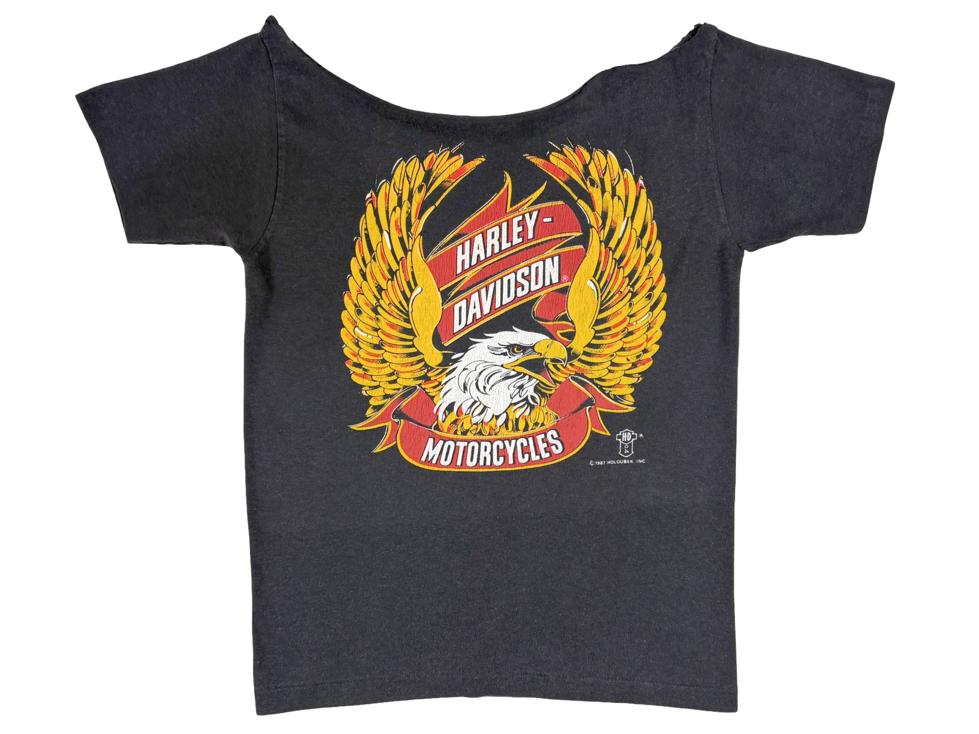 Vintage Harley-Davidson Motorcycles black Chopped T-Shirt 80s 1987 Holoubek Eagle 3D Emblem