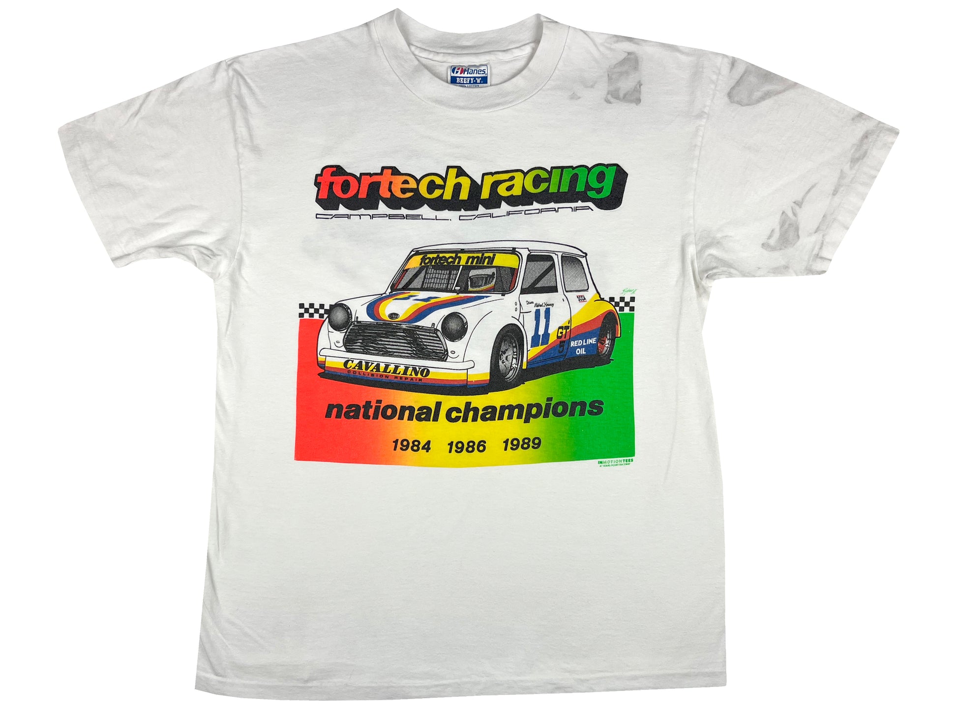 Vintage Lancia Fortech Racing White T-Shirt Car Auto 90s Neon
