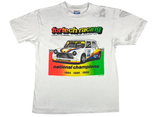 Vintage Lancia Fortech Racing White T-Shirt Car Auto 90s Neon