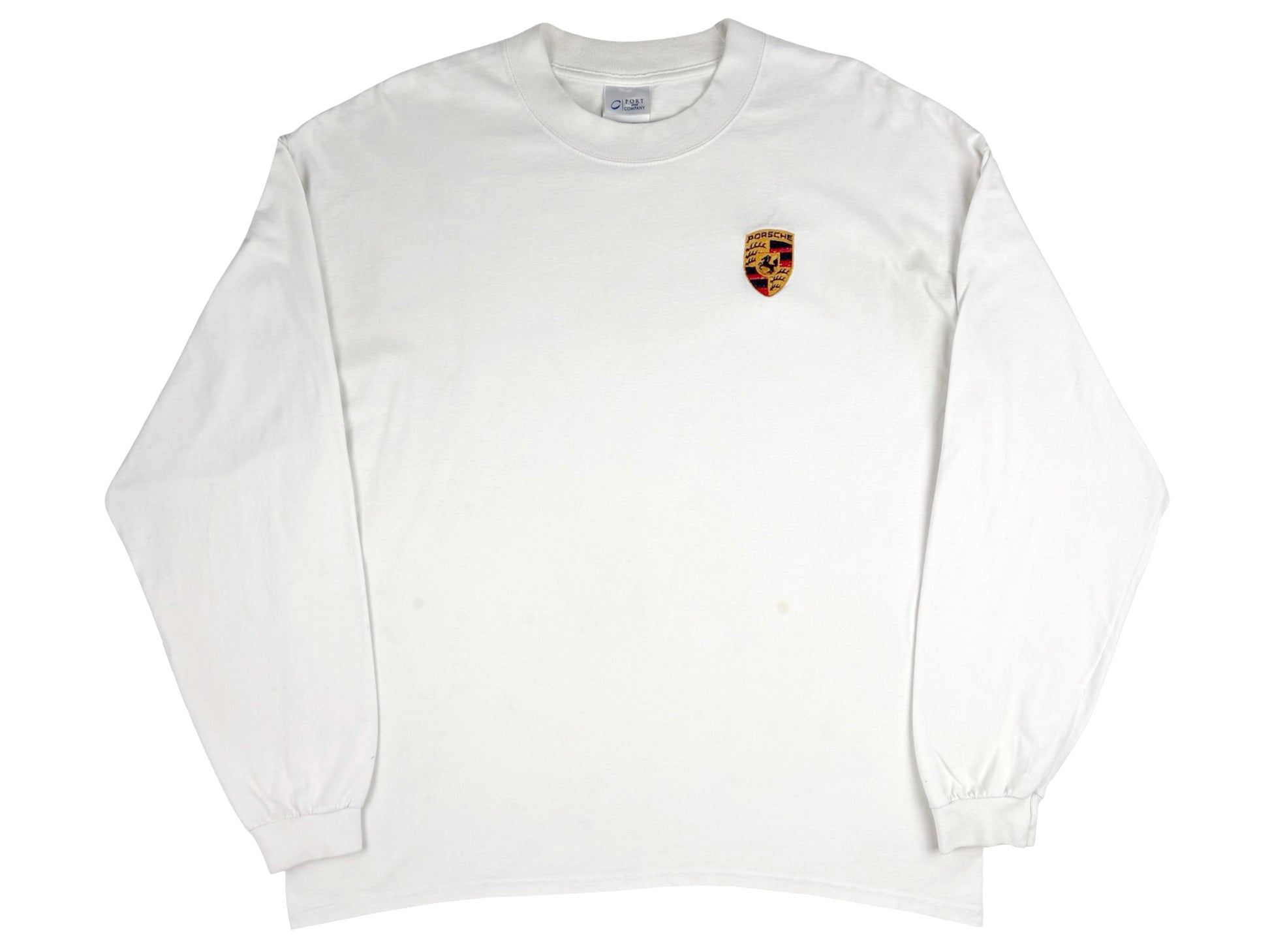 Vintage Porsche Embroidered White  Long Sleeve Shirt 90s y2k german sports car 911 