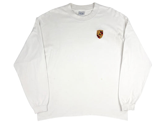Vintage Porsche Embroidered White  Long Sleeve Shirt 90s y2k german sports car 911 