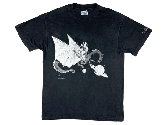 Vintage Tony Edwards Planetary Dragon Artwear Black T-Shirt 80s 90s Art