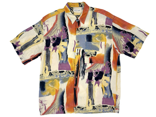 Pierre Cardin Multi Color Rayon Button Down S/S Shirt