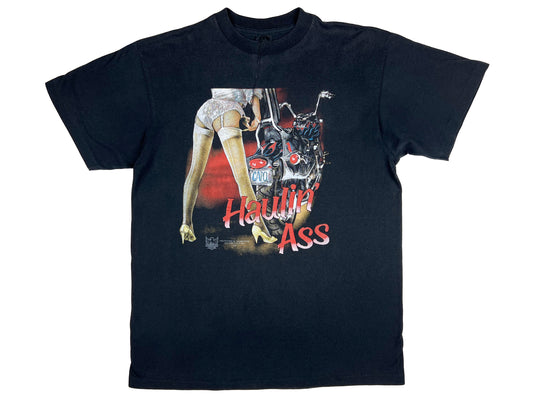 3D Emblem 'Haulin Ass' Babe & Motorcycle T-Shirt