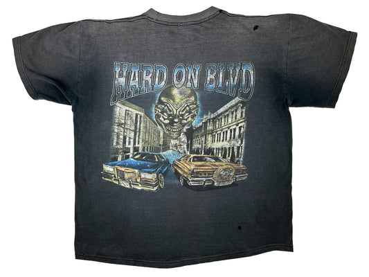 Vintage Chicano Art Hard On Blvd Clown Lowrider Faded black T-Shirt 90s y2k