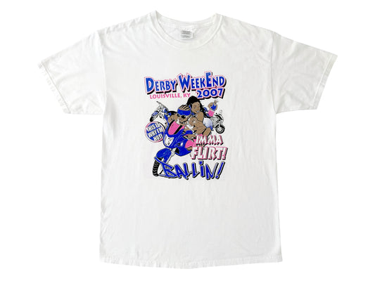 Vintage Derby Weekend 2007 White T-Shirt y2k Ballin Im A flirt Motorcycle bike