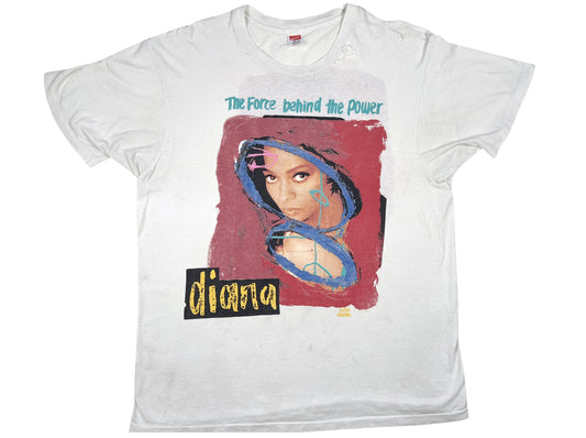Vintage Diana Ross 'The Force Behind the Power' Thrashed White T-Shirt