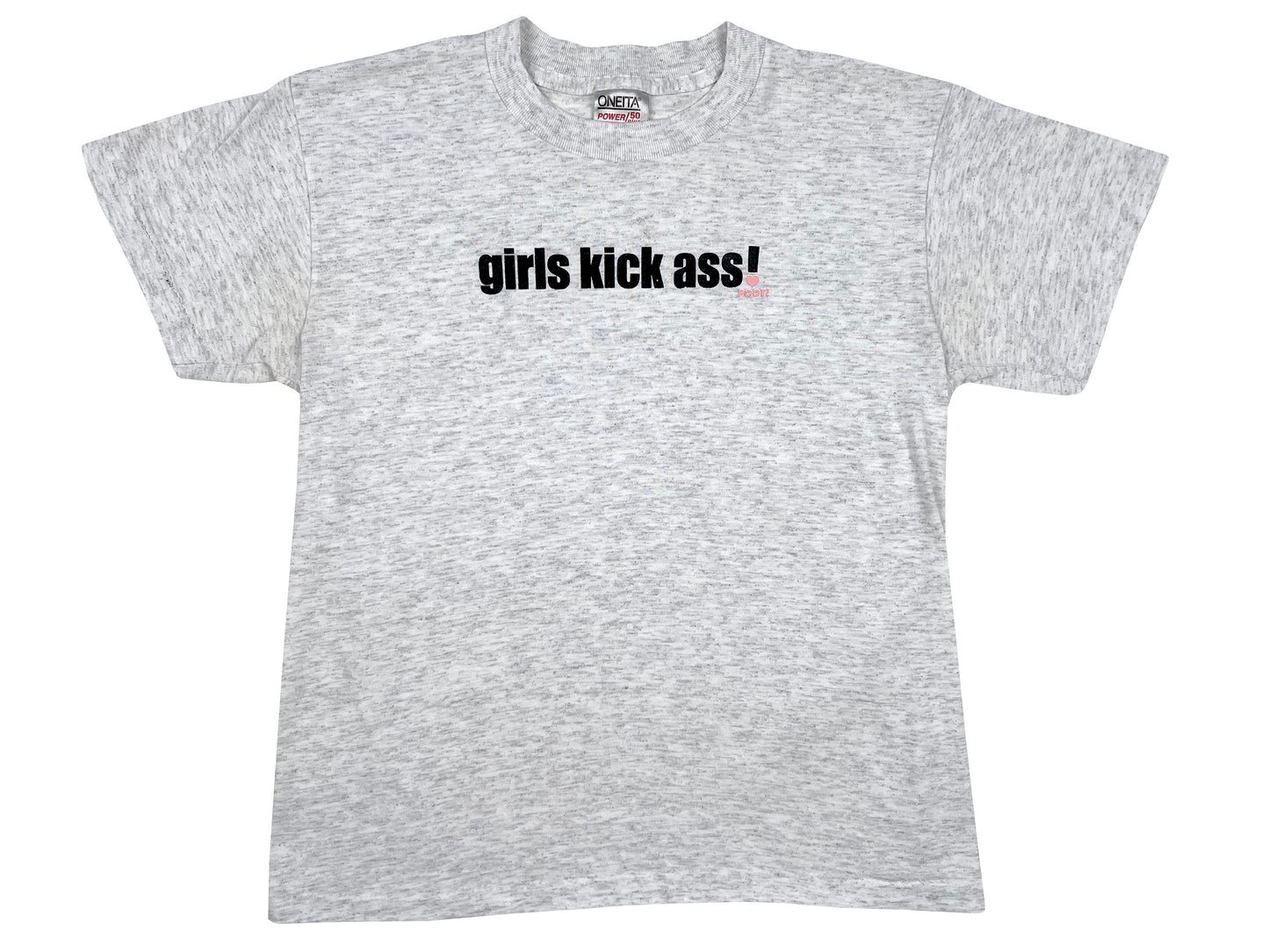 Vintage Girls Kick Ass Poot! Grey T-Shirt Skate Skateboard 90s