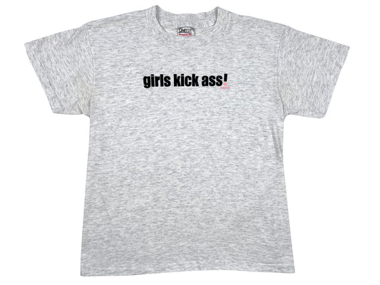 Vintage Girls Kick Ass Poot! Grey T-Shirt Skate Skateboard 90s