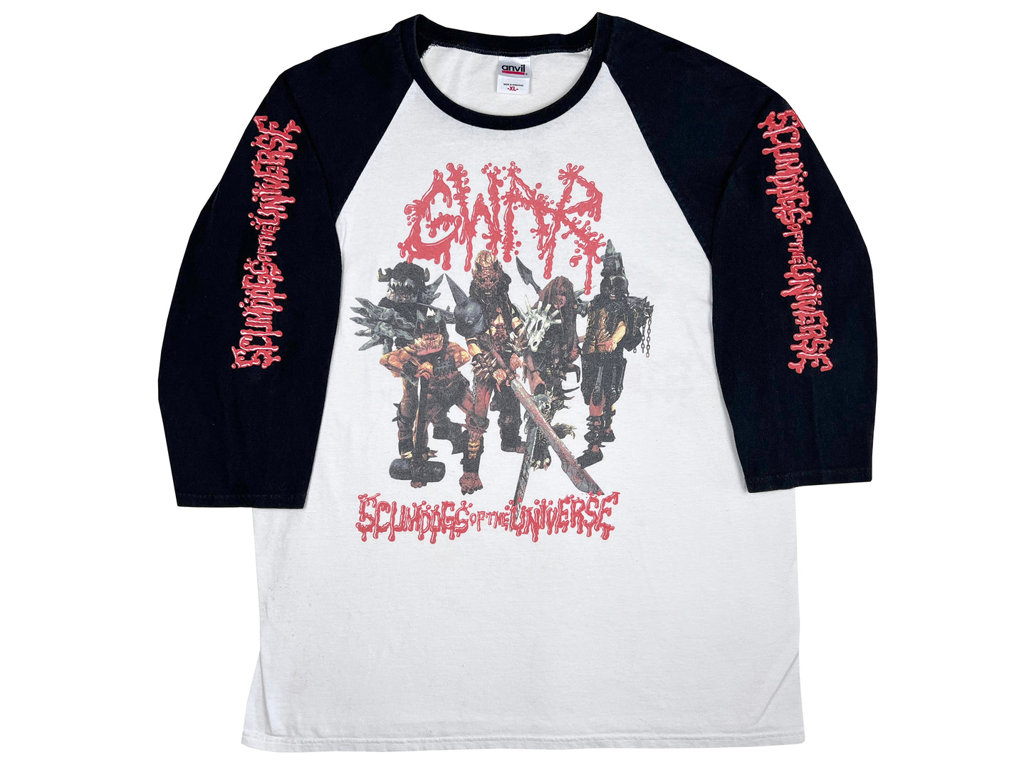 Vintage Gwar 'Scumsdogs of the Universe' White & Black Raglan T-Shirt Heavy Metal 90s y2k