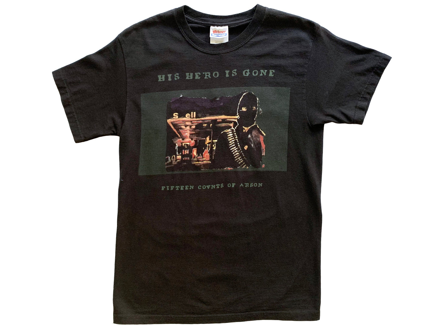 Vintage His Hero Is Gone '15 Counts of Arson' T-Shirt Hardcore metal Crust Punk Band 90s y2k
