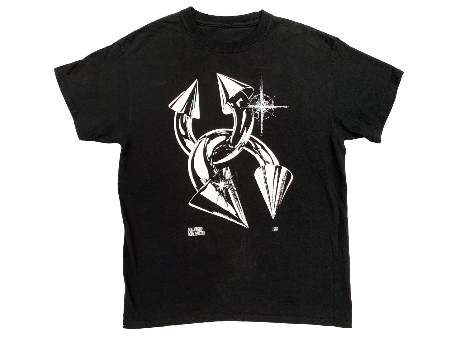 Vintage Hollywood Body Jewelry Black T-Shirt Silver Piercing 90s