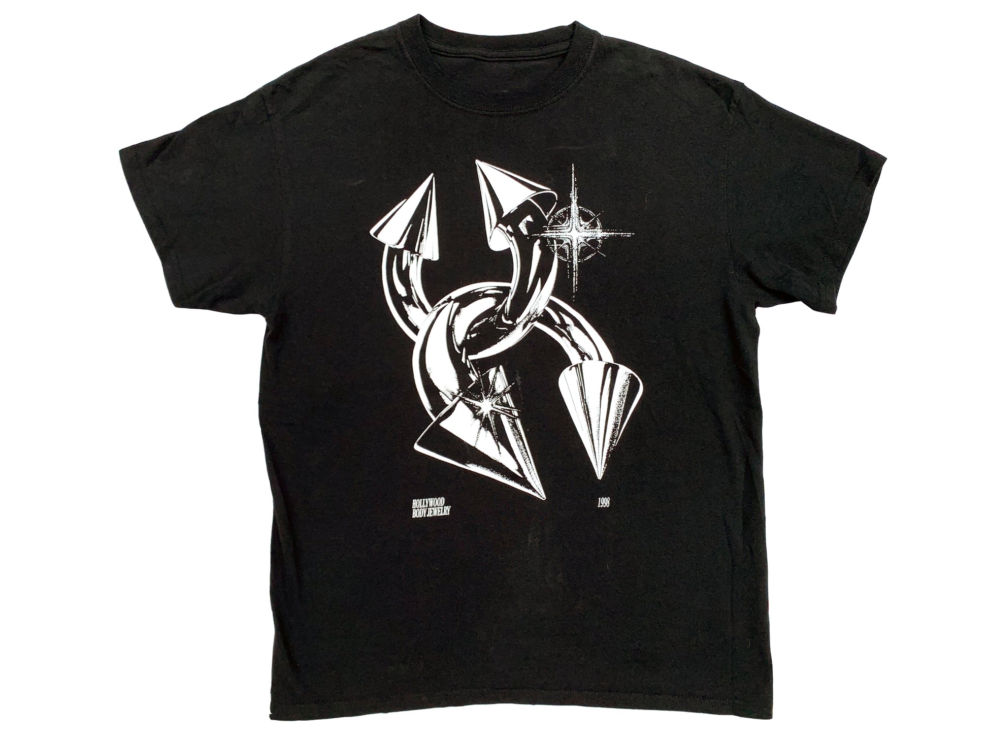 Vintage Hollywood Body Jewelry Black T-Shirt Silver Piercing 90s