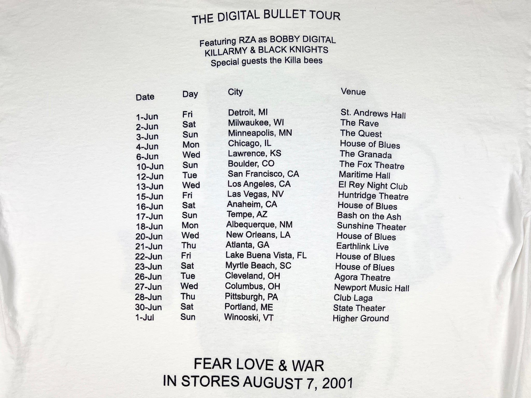 Killarmy 'Digital Bullet' 2001 Tour T-Shirt