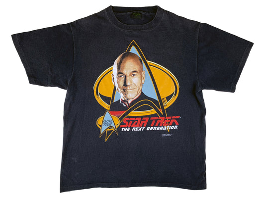 Vintage Star Trek 'The Next Generation' Jean Luc Picard Black T-Shirt
