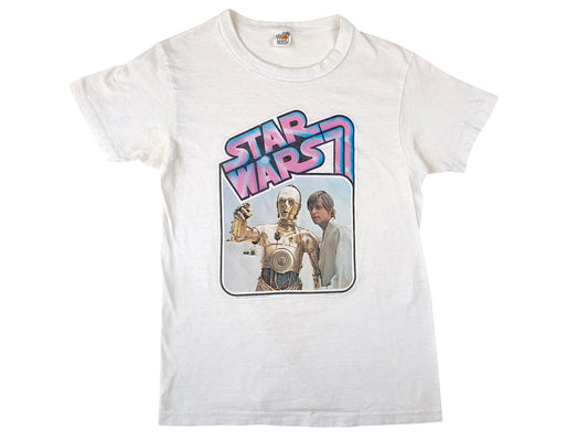 Vintage Star Wars Luke Skywalker & C3PO White T-Shirt 80s