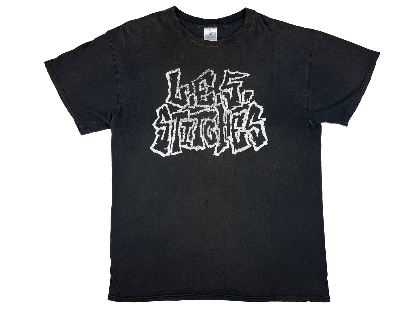 Vintage L.E.S. Stitches Thrashed Black T-Shirt Punk Rock hardcore band 