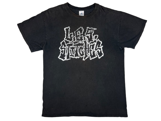 Vintage L.E.S. Stitches Thrashed Black T-Shirt Punk Rock hardcore band 