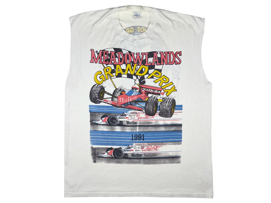 Vintage Meadowlands Grand Prix 1991 Sleeveless White T-Shirt car Auto Race Racing 90s