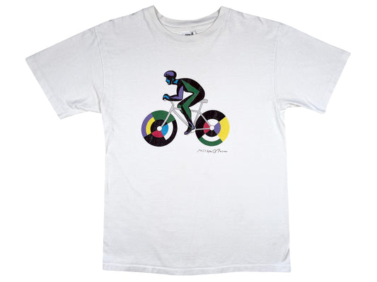 Vintage Milton Glaser 'Cyclist' White T-Shirt Graphic Design 70s 80s NYC New YORK