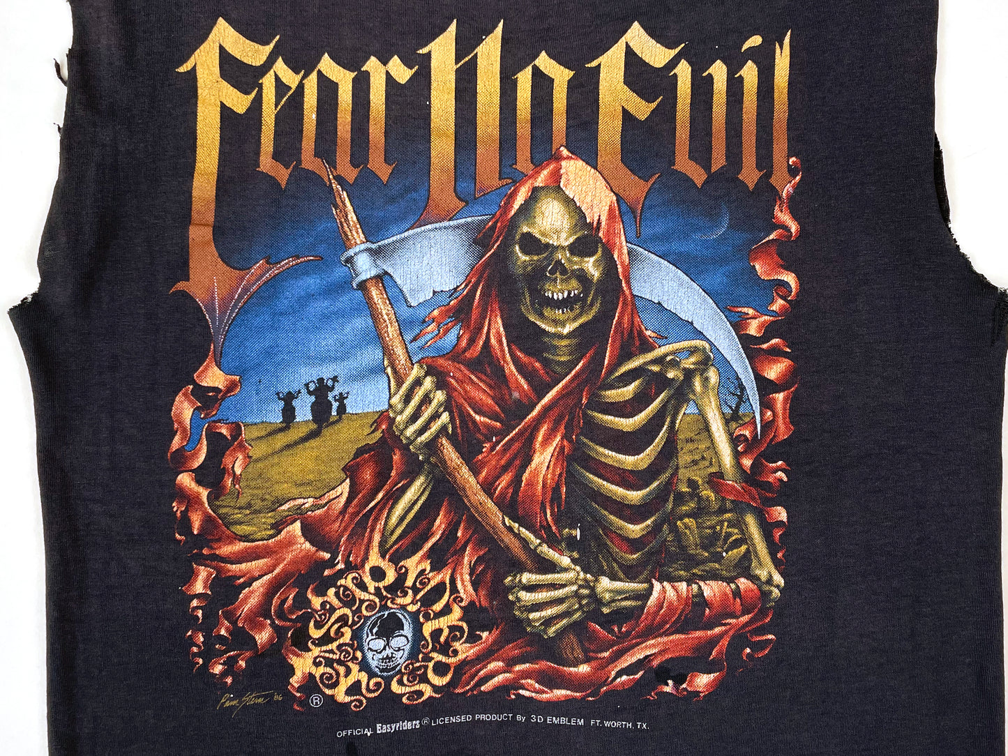 3D Emblem Fear No Evil Grim Reaper Easyriders Sleeveless T-Shirt