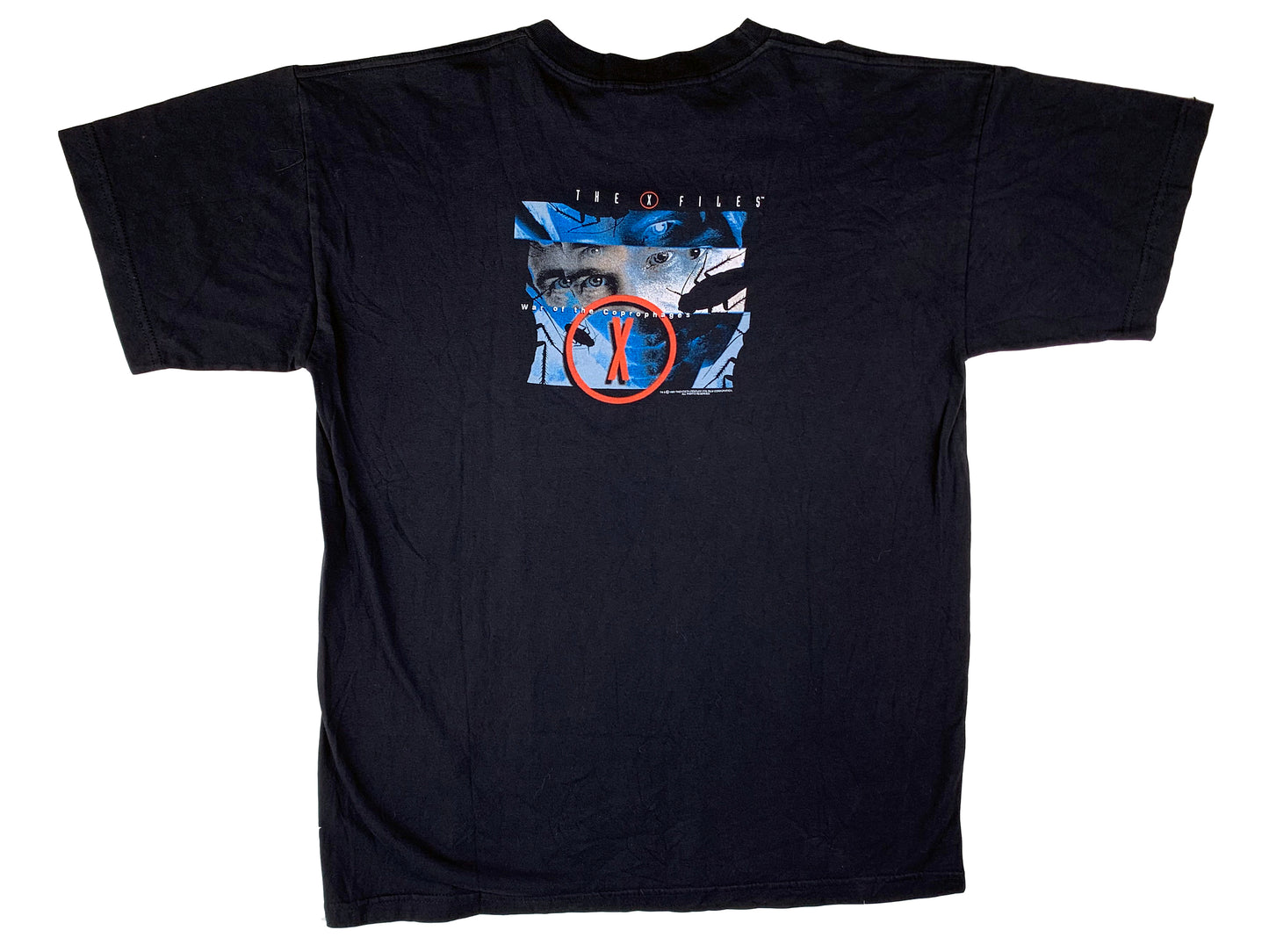 Vintage The X-Files 'War of the Coprophages' Black T-Shirt 90s TV Show Horror Sci-Fi Science Fiction