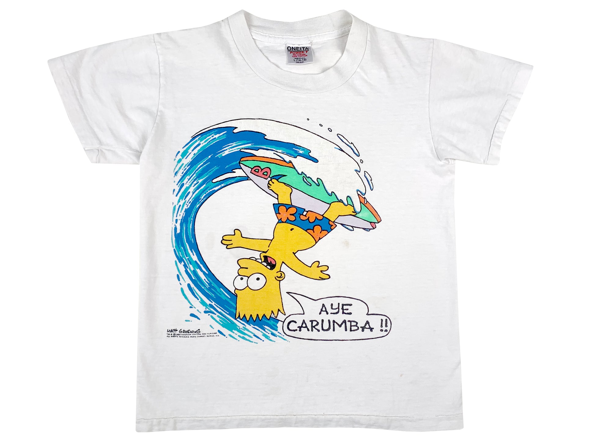 Vintage The Simpsons Bart Aye Carumba Surfing White T-Shirt